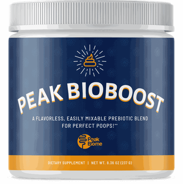A jar of Peak BioBoost prebiotic powder